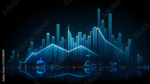 Stock market chart background, financial forecast illustration with glowing trend lines