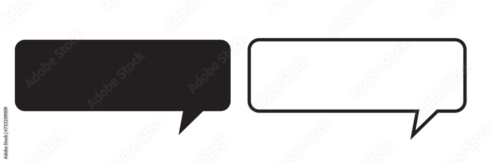 Rectangle dialogue frame icon and speech bubble set in two styles isolated on white background. Black and white speech bubbles, quotes box, text box, talk, chat box icon, conversation. Rectangle dialogue frame icon and speech bubble set in two styles isolated on white background. Black and white speech bubbles, quotes box, text box, talk, chat box icon, conversation.