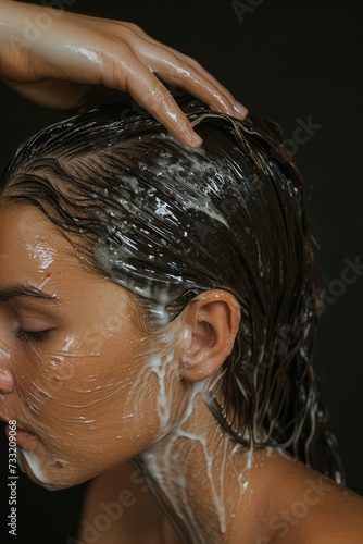 Hair Care Routine: Woman Showering, Washing Hair, Personal Hygiene, Refreshing Shower, Hair Care, Cleanliness, Water Droplets, Showering Ritual, Daily Routine, Personal Grooming 