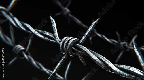 Closeup of metal barbed wire on black background