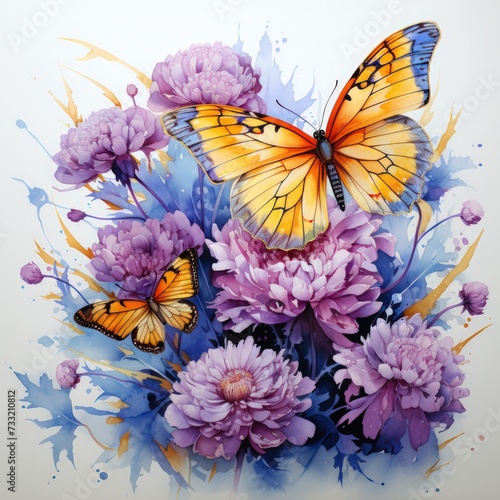 A beautiful watercolor butterfly is depicted alongside vibrant flowers in the artwork.