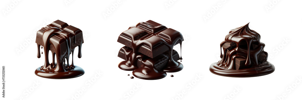 Set of Melted dark chocolate dripping, illustration, isolated over on transparent white background Set of Melted dark chocolate dripping, illustration, isolated over on transparent white background