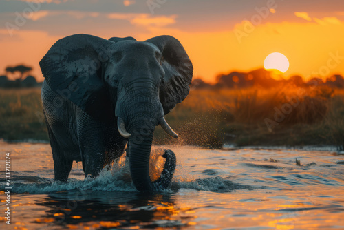 Elephants walking through a puddle of water