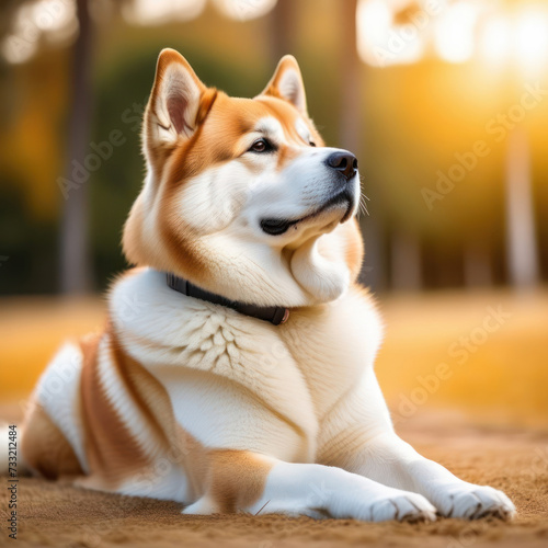 Japanese Dog Akita Inu portrait. Akite outside shot. Generative AI
