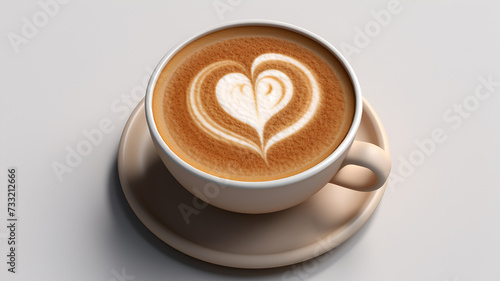 Heartwarming Cappuccino: 3D Rendered Hot and Caffeinated Delight for Valentine's Day | Cute Heart-Shaped Design with Rich Coffee Texture