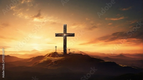 Holy cross symbolizing the death and resurrection of jesus christ with dramatic sky view