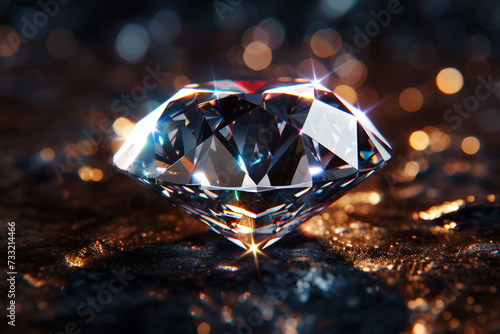 Radiant Diamond with Dark Shimmering Background. A solitary diamond sparkles intensely against a dark, shimmering backdrop.