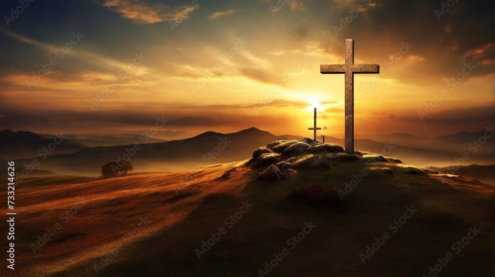 Holy cross symbolizing the death and resurrection of jesus christ with dramatic sky view Holy cross symbolizing the death and resurrection of jesus christ with dramatic sky view