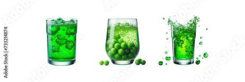 Set of Glass of green soda, illustration, isolated over on transparent white background
