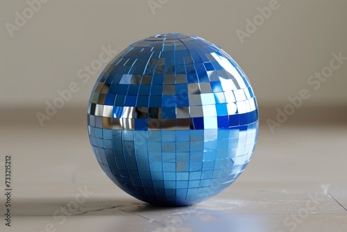 A blue disco ball is showing off some scratches.