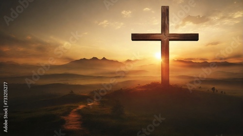 Holy cross symbolizing the death and resurrection of jesus christ with dramatic sky view