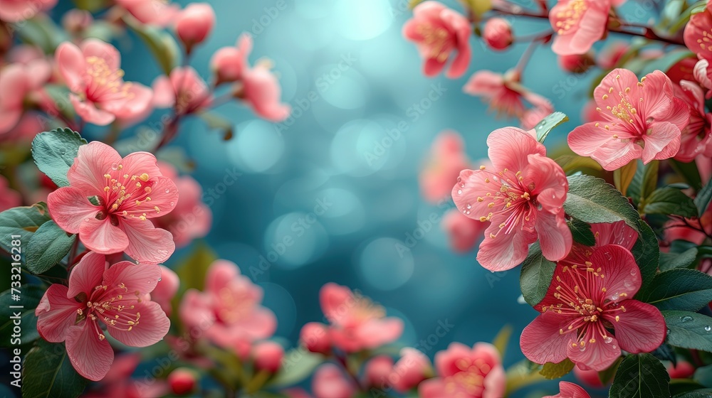 Obraz premium Kwiaty o różowych kwiatach zielonymi liśćmi