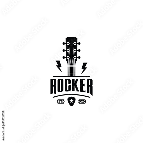 Classic Rock Country Guitar Music Vintage Retro Ribbon Banner logo design