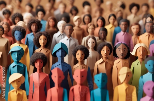 Vibrant Cardboard People Crowd: Colorful Illustration