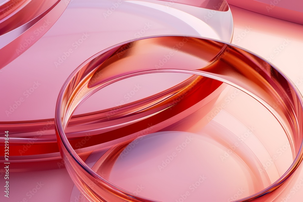 Naklejka premium red abstract geometric background, glowing red lines inside the round glass shape. Trendy minimalist wallpaper