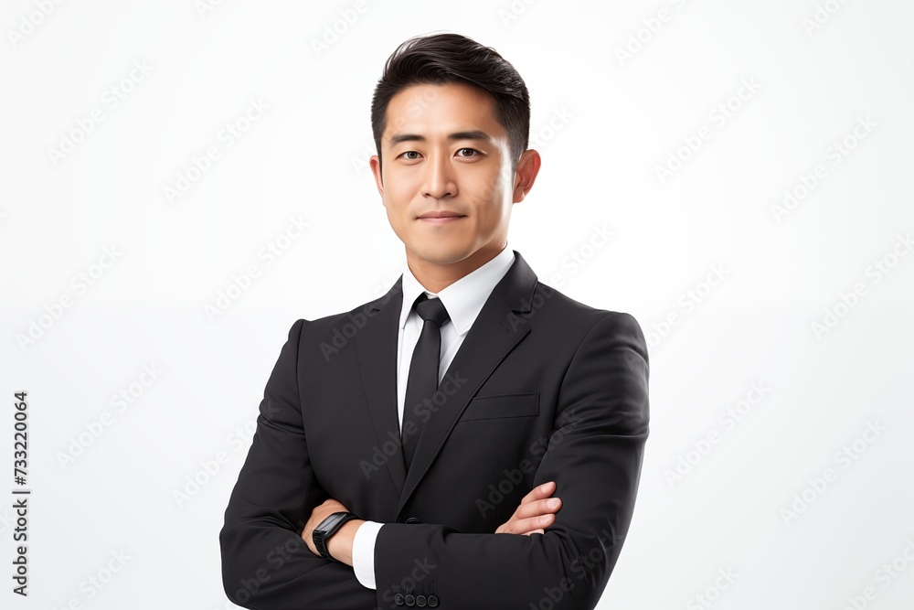 Portrait of a Young Asian businessman in a formal standing pose isolated on a white background. Portrait of a Young Asian businessman in a formal standing pose isolated on a white background.