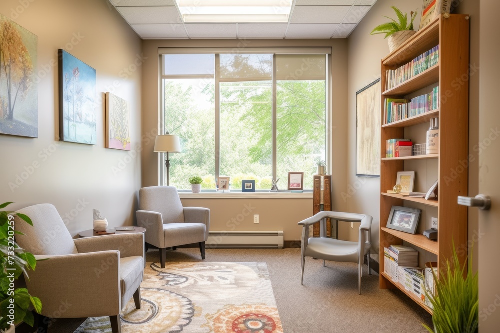 Interior design of a modern minimal and cozy reading room or bookstore Interior design of a modern minimal and cozy reading room or bookstore