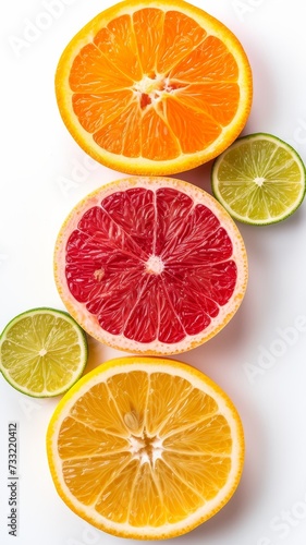 Orange  lemon  grapefruit citrus slices on white background