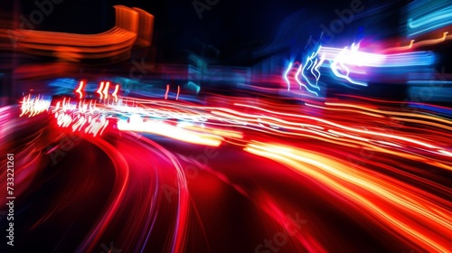Blur curve city lights movement at night. Urban streets lights in motion. Light from cars moving out of focus. Colorful urbanism © Vladimir