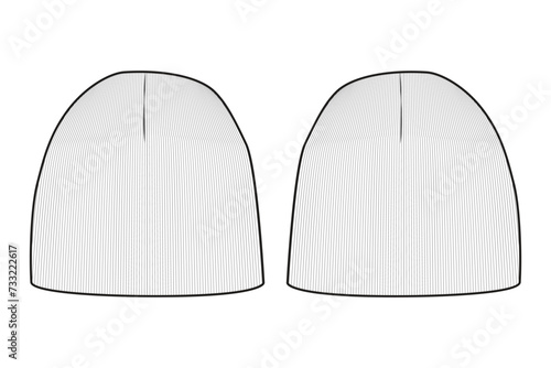 Beanie Hat Knit Stocking Cap Flat Illustration Cad Accessory Winter Streetwear Mockup Blank Vector	