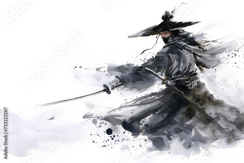 Sumi-e style Sengoku Busho, samurai Illustration