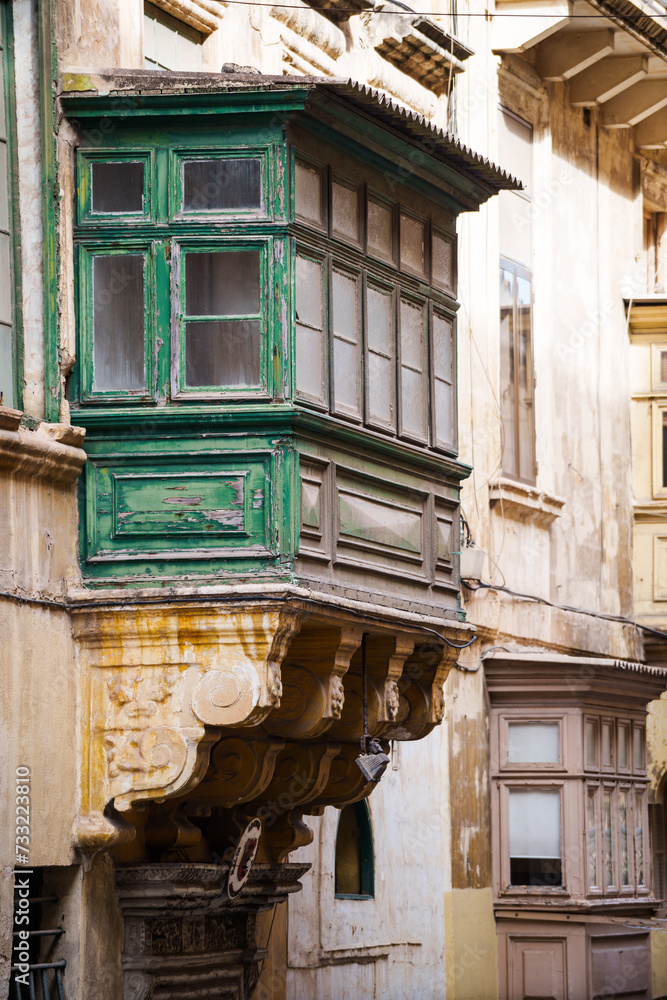 Enclosed wooden balconies in Malta