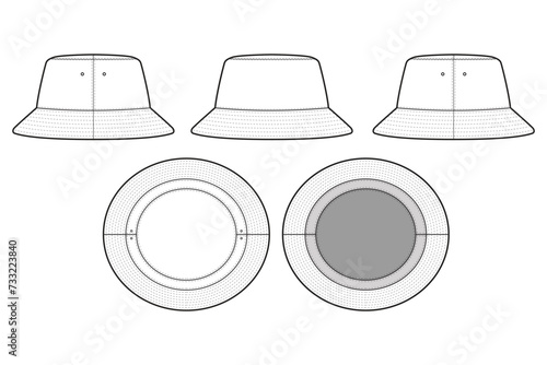 Bucket Hat Technical Drawing Illustration Blank Streetwear Mock-up Template for Design and Tech Packs CAD Sketch Template Headwear	