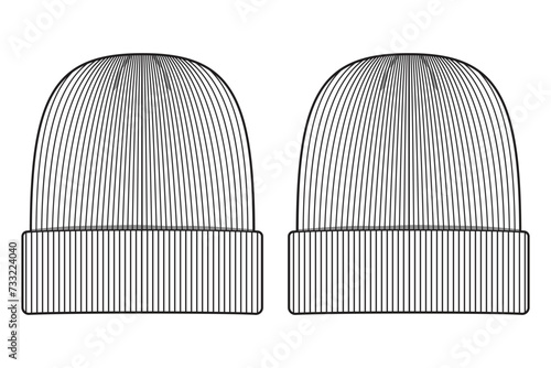 Beanie Hat Knit Stocking Cap Flat Illustration Cad Accessory Winter Streetwear Mockup Blank Vector Beanie