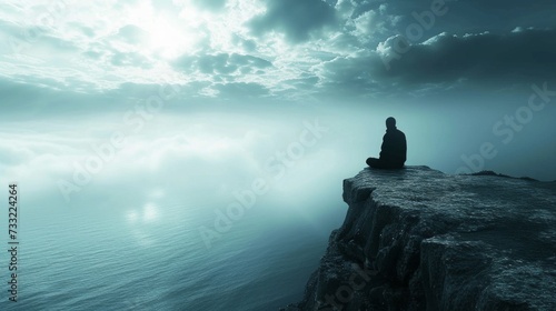 A contemplative moment of solitude, where introspection meets the vast expanse of inner thoughts and emotions photo