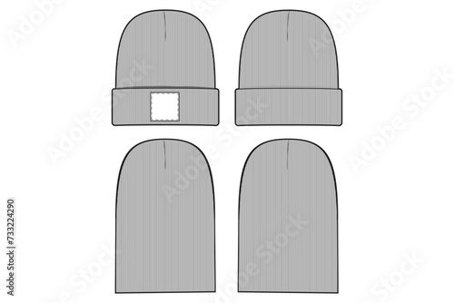 Beanie Hat Knit Stocking Cap Flat Illustration Cad Accessory Winter Streetwear Mockup Blank Vector Beanie