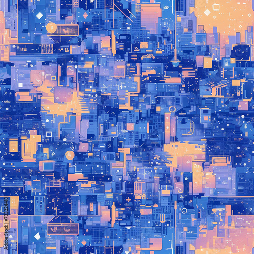 futuristic city skyline as background on a seamless tile, ai generated © Dominique