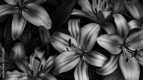Fotografia Graphic banner of lillies - black and white flowers