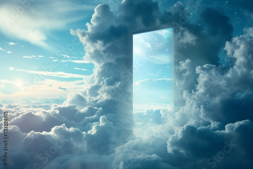 An open door in the clouds, parallel universes, multiverses, dream 