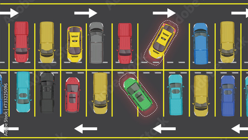top view flat of car vehicle with bad driving behavior parking in parking lot spot
