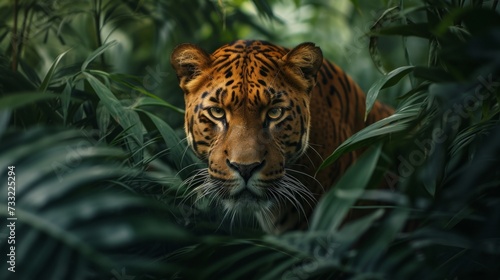 Enigmatic big cats prowling through dense jungle undergrowth  their stealthy movements a testament to their wild spirit