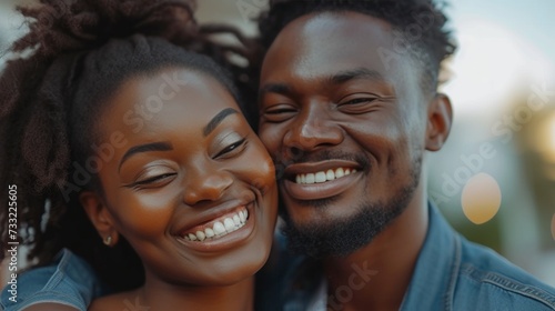 Joyful Connection: Radiant Couple Sharing a Laugh..