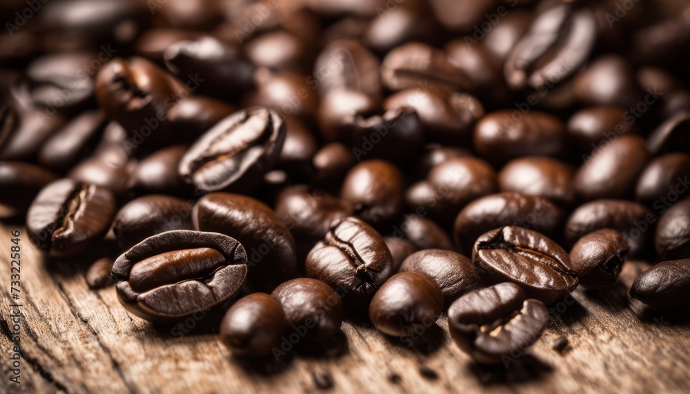 A pile of coffee beans on a wooden table A pile of coffee beans on a wooden table