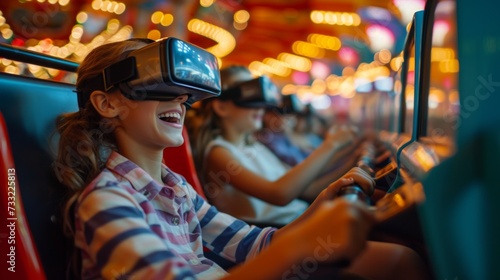 Kids Immersed in Virtual Reality Adventure