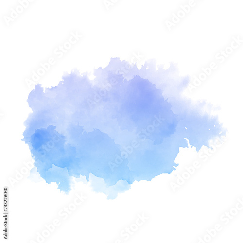 Abstract blue watercolor splashes on a white background. 