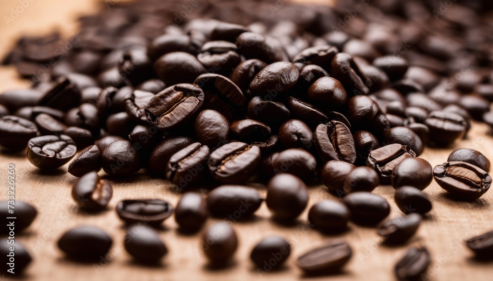 A pile of dark coffee beans on a wooden table A pile of dark coffee beans on a wooden table