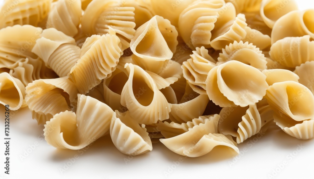 A pile of pasta shells on a white background A pile of pasta shells on a white background