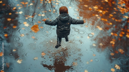 A joyful leap into a puddle, celebrating the simple pleasures of childhood