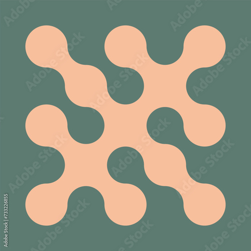 Metaball logo. Dots connected icon. Peach fuzz organic blob. Circles illusioned pattern. Modern integration symbol. Transition of metaballs. Abstract point innovation background. Vector flat template.