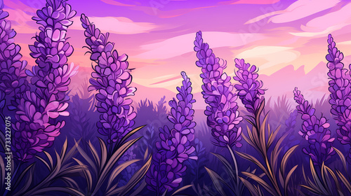 Clipart of lavender field at sunset © TY