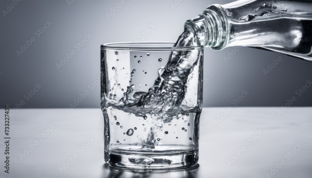 A bottle of water pouring into a glass A bottle of water pouring into a glass