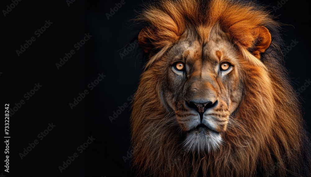 Colored lion head on a black background
