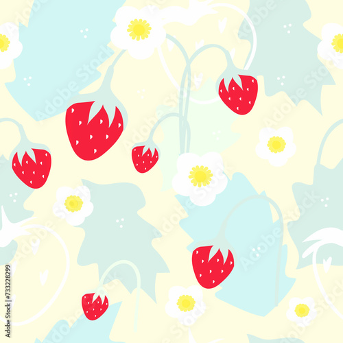 Fototapeta Naklejka Na Ścianę i Meble -  Strawberry seamless pattern. Summer background with strawberries.