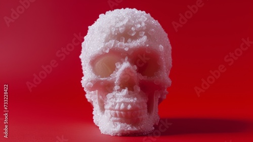 unhealthy white sugar concept on red background
 photo