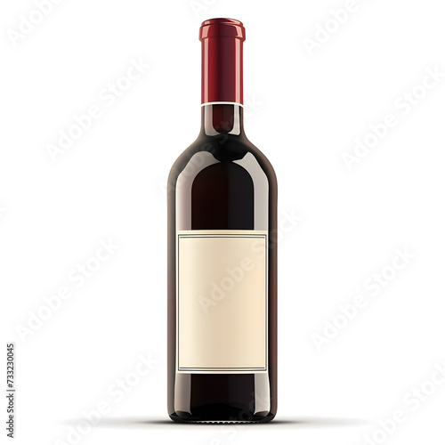 Red wine bottle with blank label isolated on white background