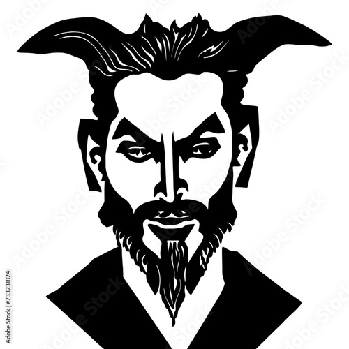 Demon with horns and beard . Vector illustration for your design